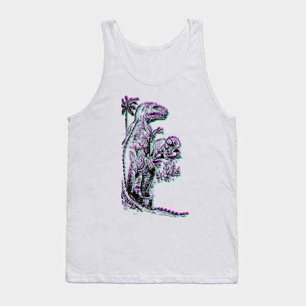 Vintage T-Rex Fighting Triceratops retro purple and green faux 3d Tank Top by MacSquiddles